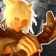 An image of Naoki Yoshida with glowing red eyes looking over an Final Fantasy XIV character's shoulder.